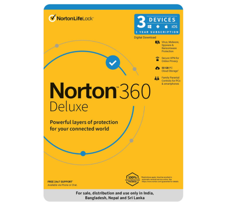 Norton 360 Deluxe 3 Devices 1 Year Antivirus